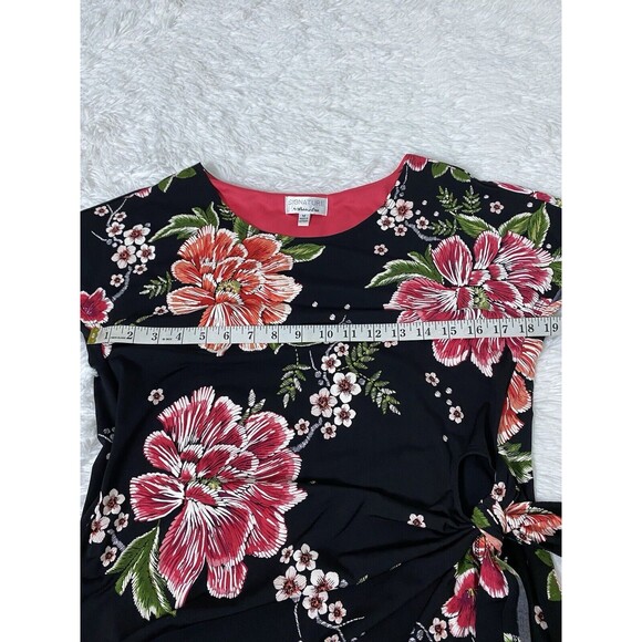 Signature by Robbie Bee Dress Women's Size M Black Floral Office Bow Tie Waist - Picture 6 of 14